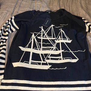 Cream and Navy with Sailing Ships on the front